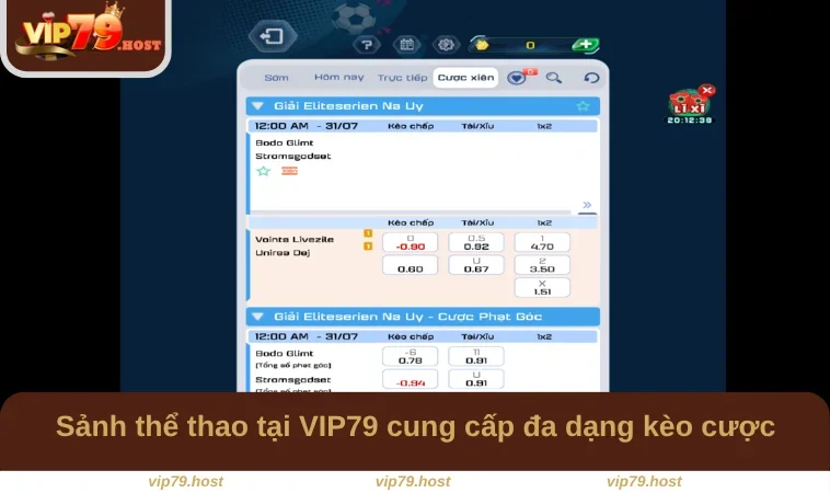 Thể Thao VIP79 3 Sảnh thể thao tại VIP79 cung cấp đa dạng kèo cược